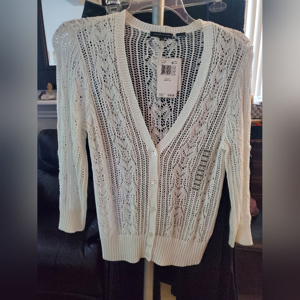 Jeanne Pierre white crochet look cardigan 100% cotton size medium